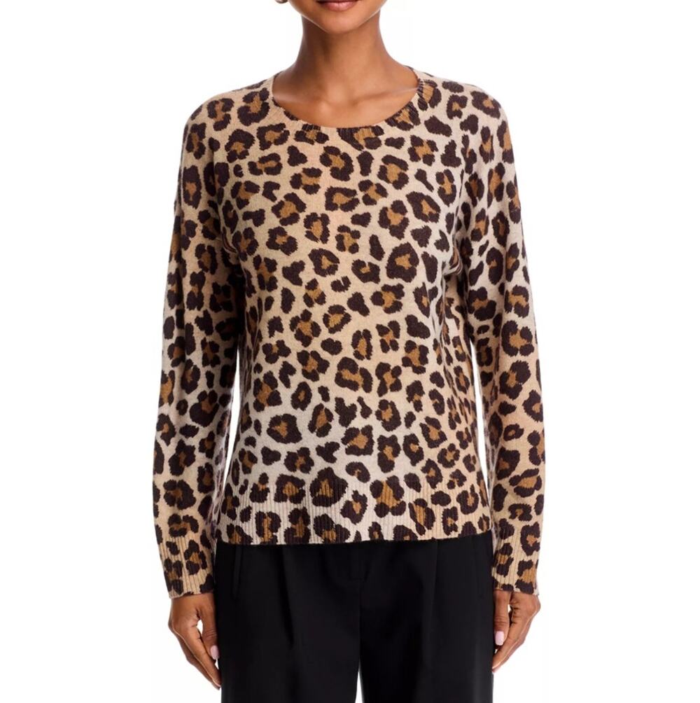 Bloomingdale's Women Cashmere Leopard Print Casual Crewneck Sweater Size M